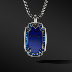 Elongated Amulet in Sterling Silver with Lapis and Pavé Sapphires