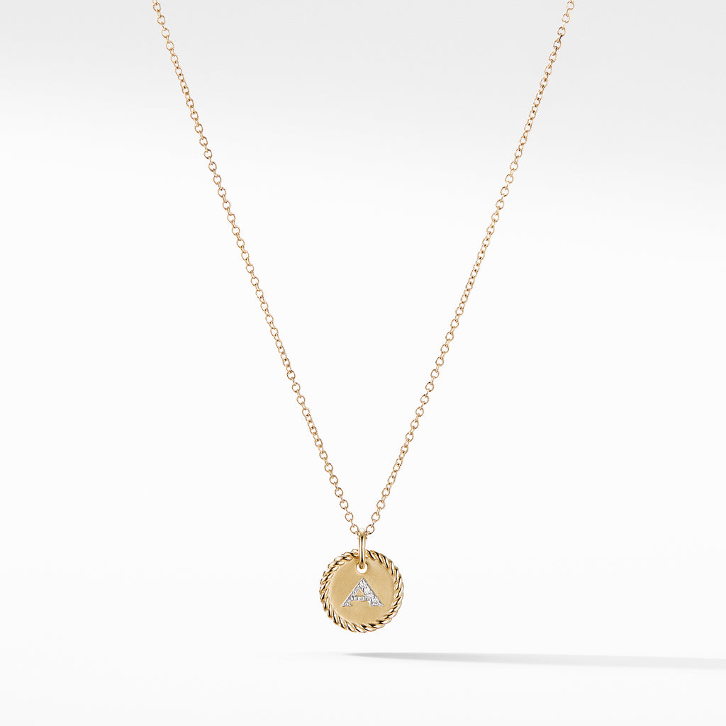 Initial "A" Charm Necklace with Diamonds in 18K Gold