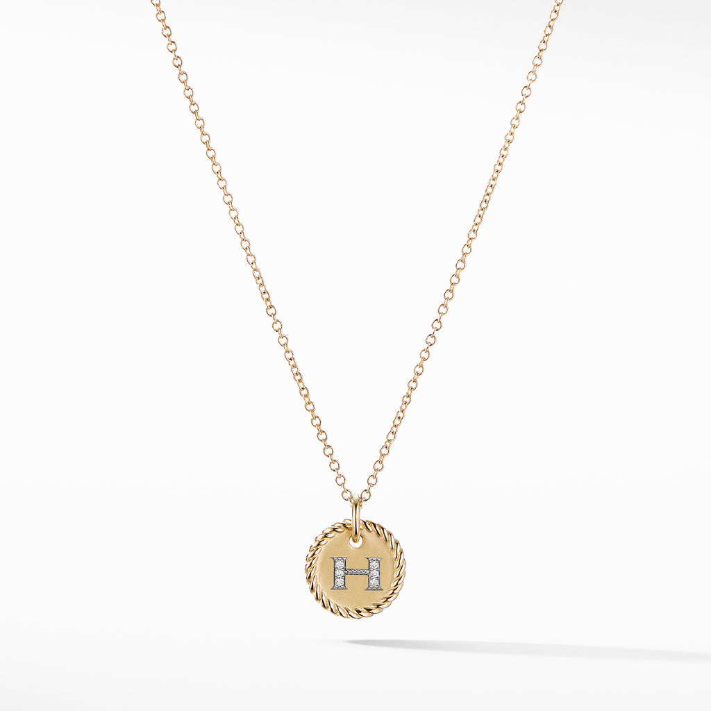 Initial "H" Charm Necklace with Diamonds in 18K Gold