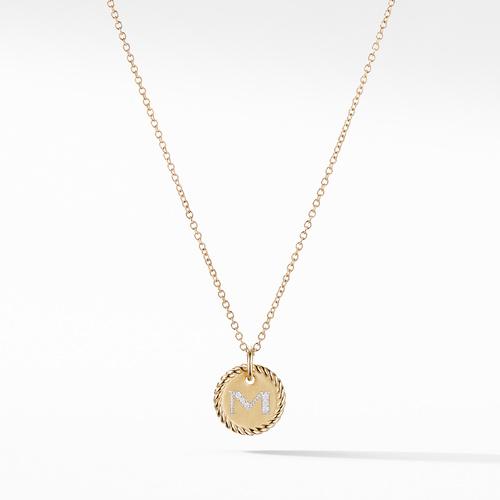 Initial "M" Charm Necklace with Diamonds in 18K Gold