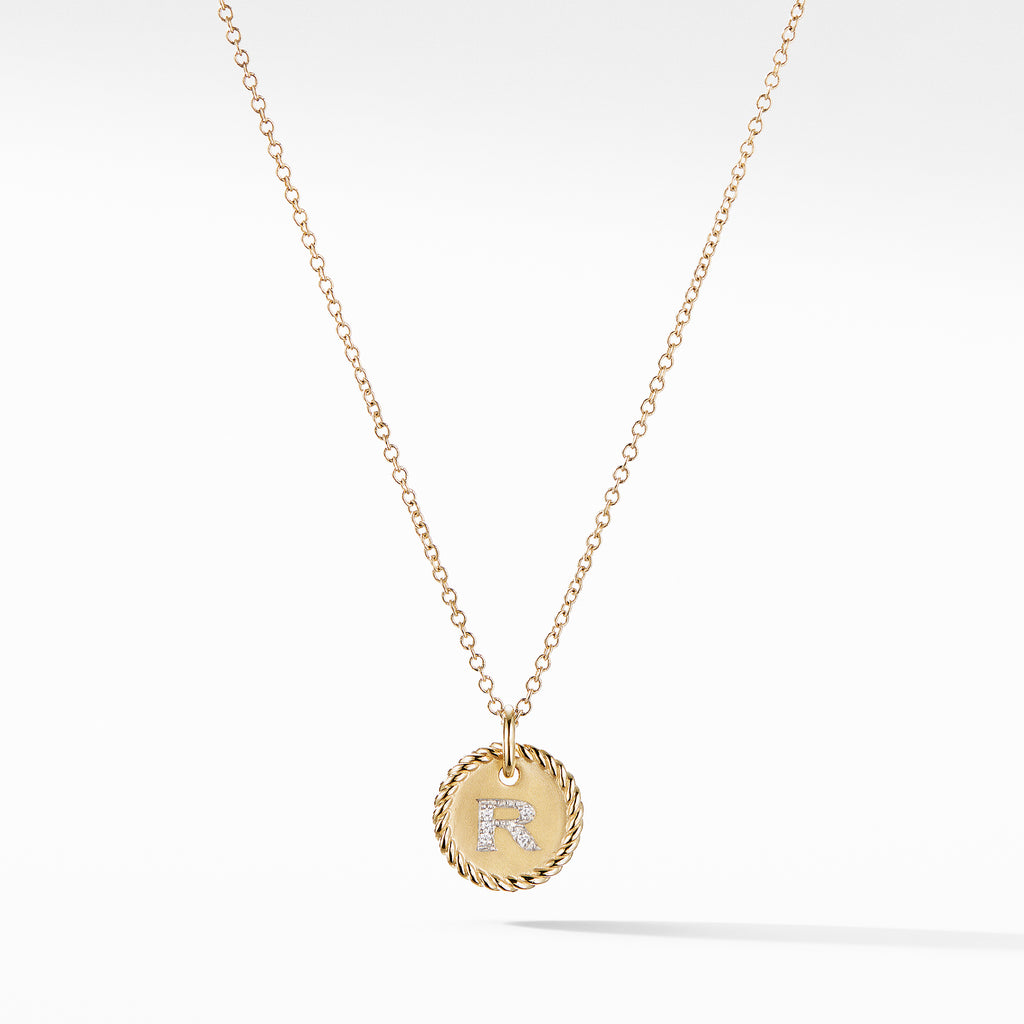 Initial "R" Charm Necklace with Diamonds in 18K Gold