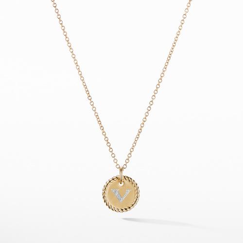 Initial "V" Charm Necklace with Diamonds in 18K Gold