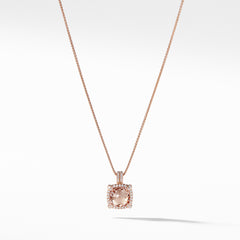 Chatelaine Pavé Bezel Pendant Necklace in 18K Rose Gold with Morganite