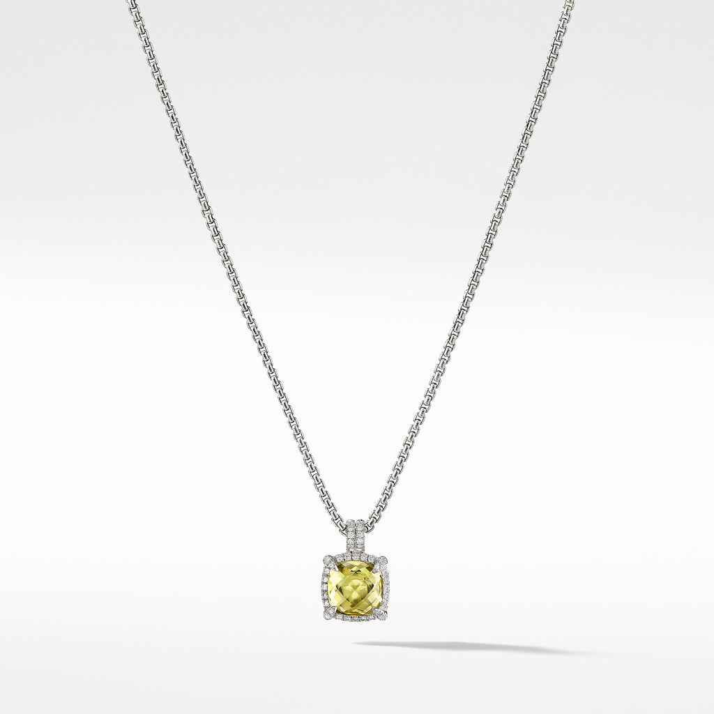 Châtelaine Pave Bezel Pendant Necklace with Lemon Citrine and Diamonds mm