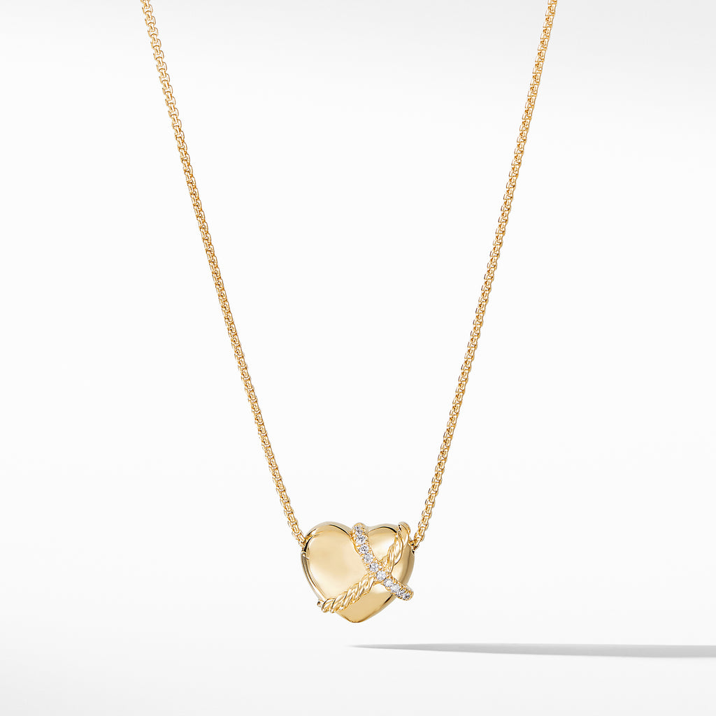 Le Petit Coeur Sculpted Heart Chain Necklace with Diamonds in 18K Gold