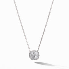 Cushion Stud Pendant Necklace in 18K White Gold with Pavé Diamonds