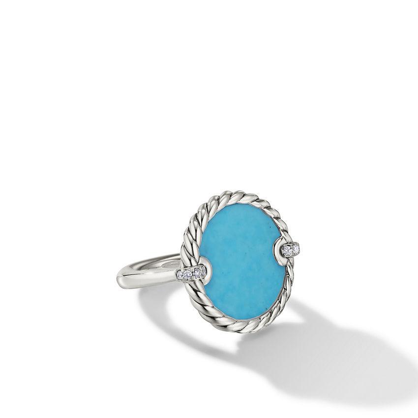 DY Elements® Sterling Silver Ring with Turquoise and Pavé Diamonds