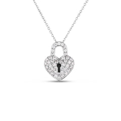 18K White Gold Tiny Treasures Diamond Heart Lock Necklace