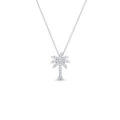 18K White Gold Tiny Treasures Large Diamond Palm Tree Necklace