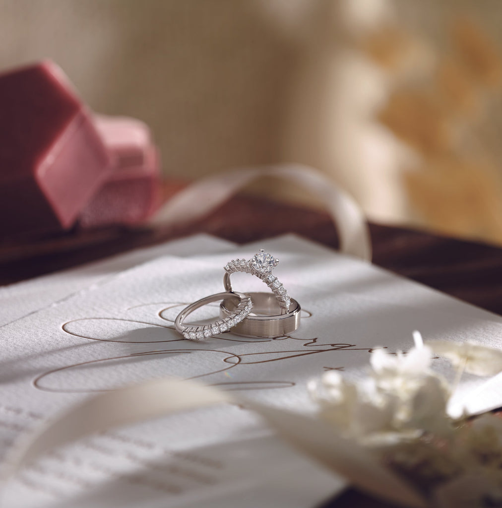 diamond wedding band and diamond engagement ring