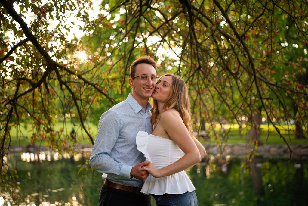 engaged couple smiling