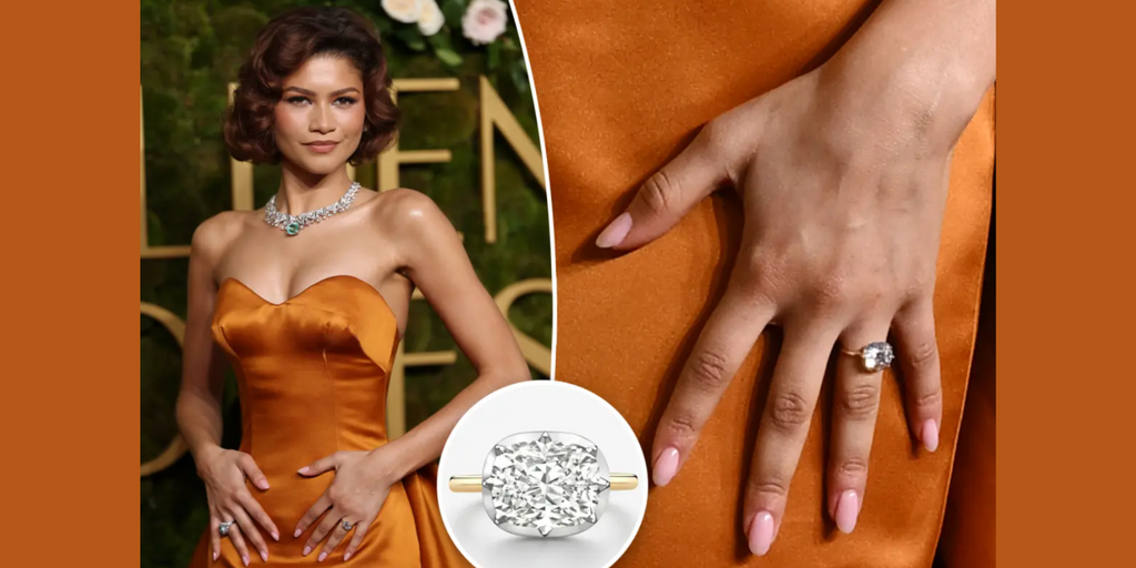 Zendaya with close up of engagement ring