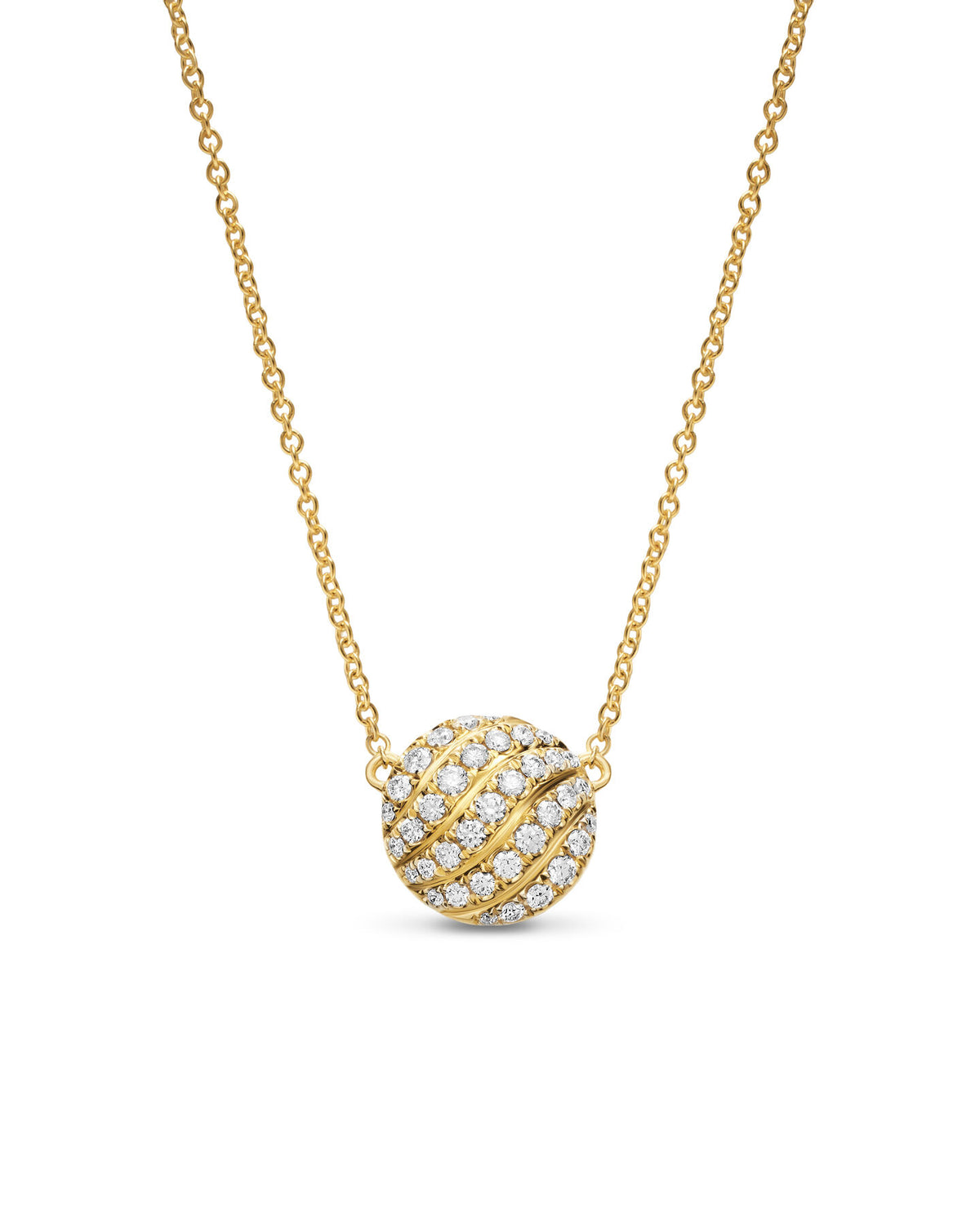 David Yurman Yellow Gold Sculpted Cable Diamond Pendant Necklace