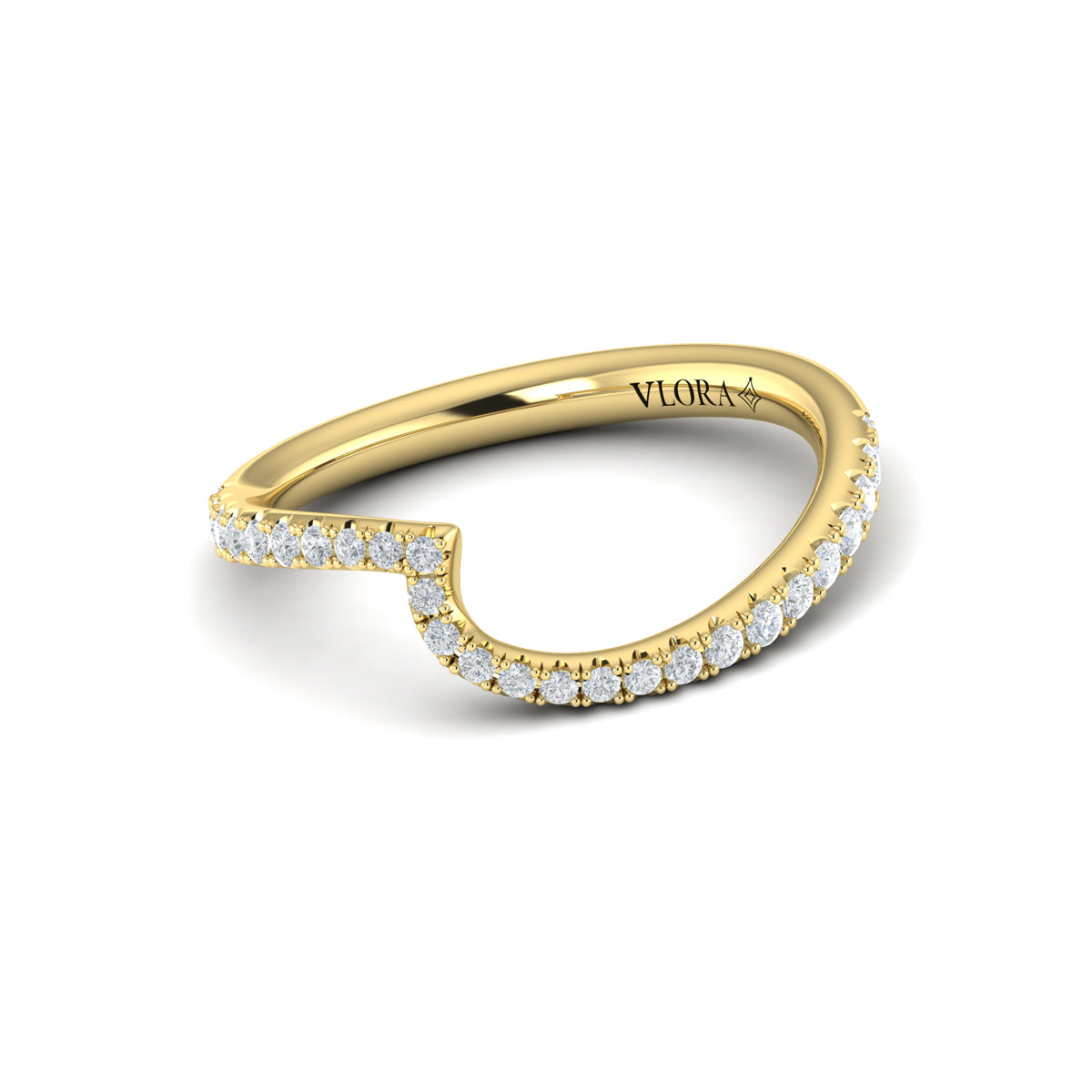 Vlora Yellow Gold Wave Contour Diamond Wedding Band