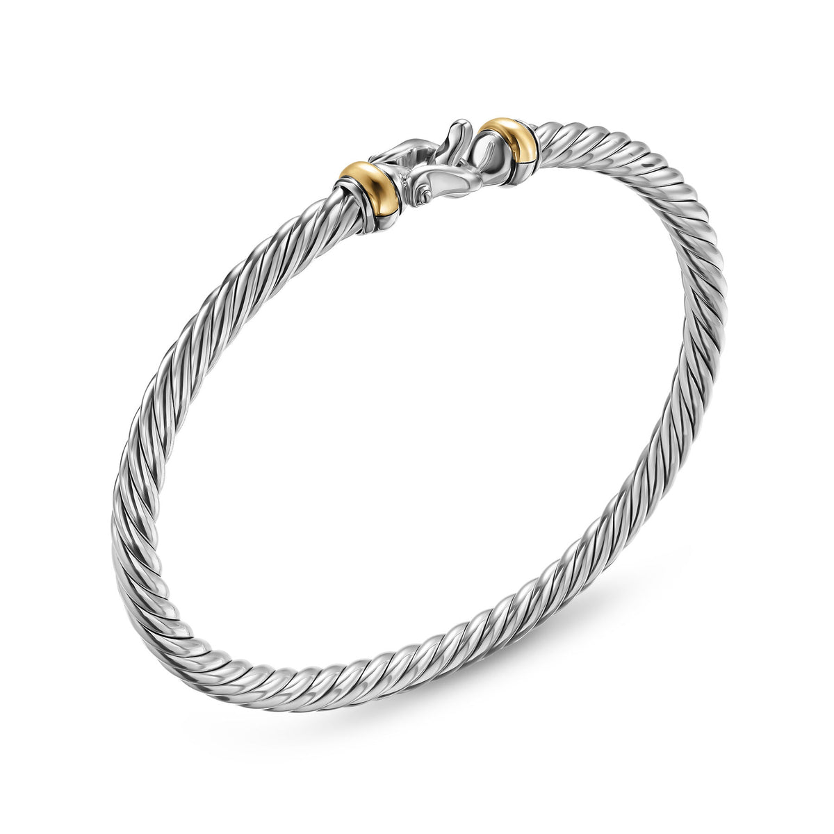 David Yurman Sterling Silver and Yellow Gold Cable Flex Buckle Bracelet
