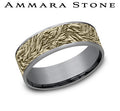 Ammara Stone Yellow Gold and Gray Tantalum Lions Mane Center Wedding Band