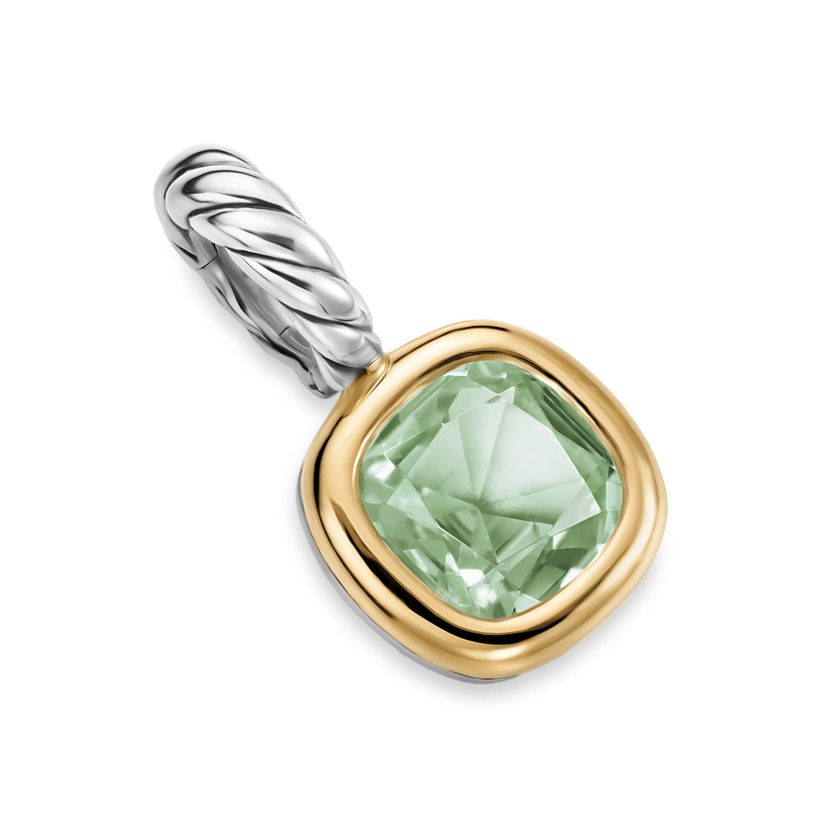 David Yurman Sterling Silver and Yellow Gold Mini Cushion Prasiolite Enhancer