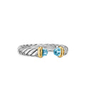 David Yurman Silver and Yellow Gold Petite Cable Blue Topaz Open Ring
