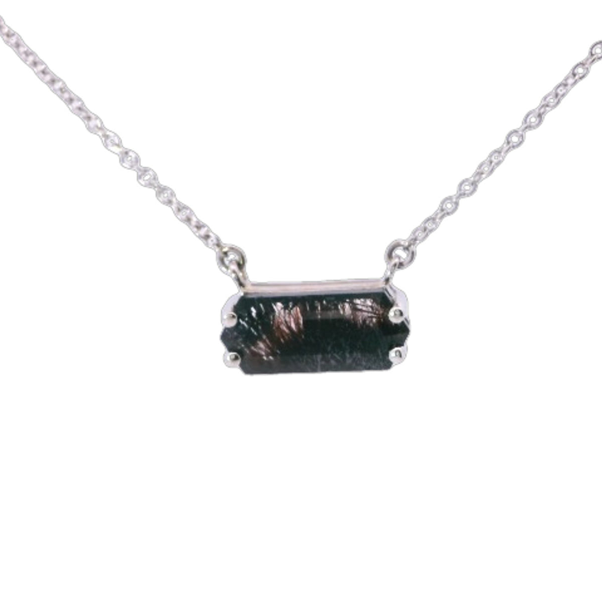 White Gold Tablet Cut Hematite Pendant Necklace