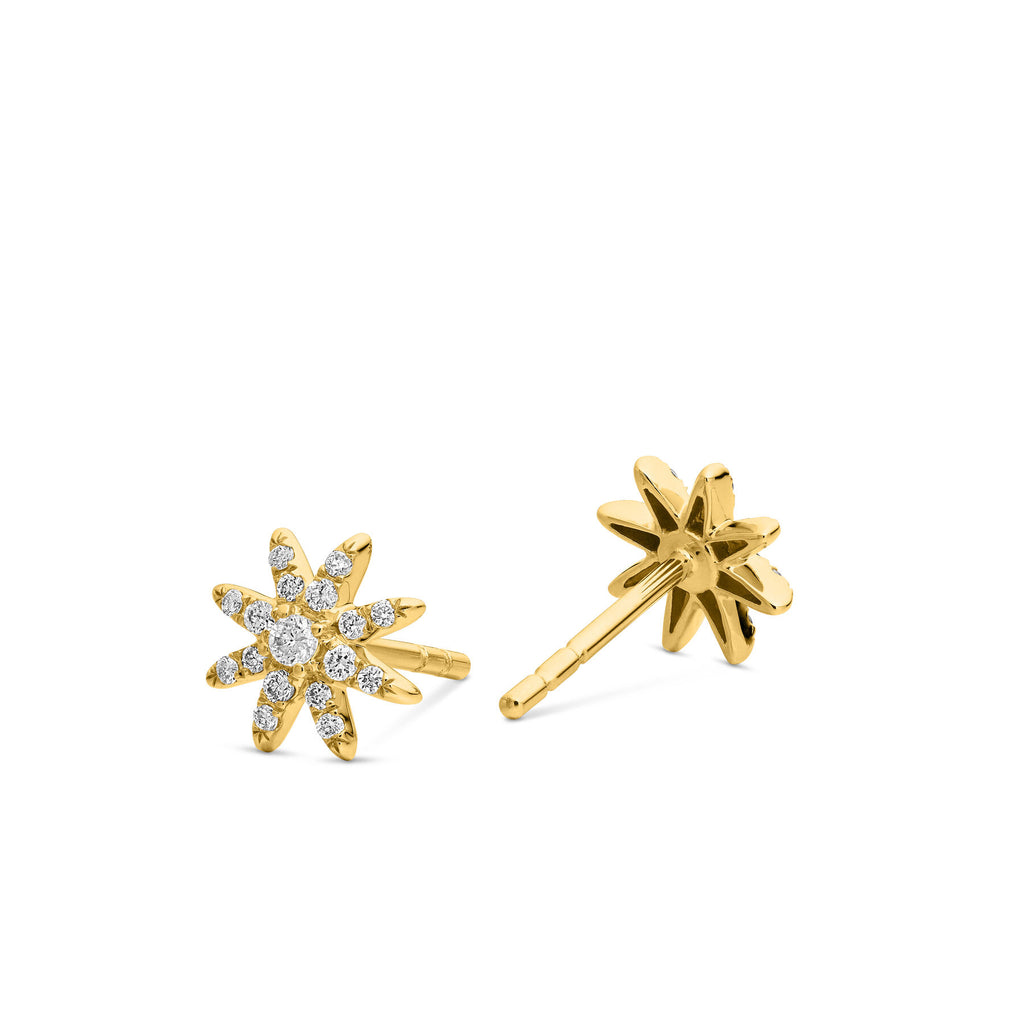 David Yurman Yellow Gold Petite Starburst Pave Stud Earrings with Diamonds