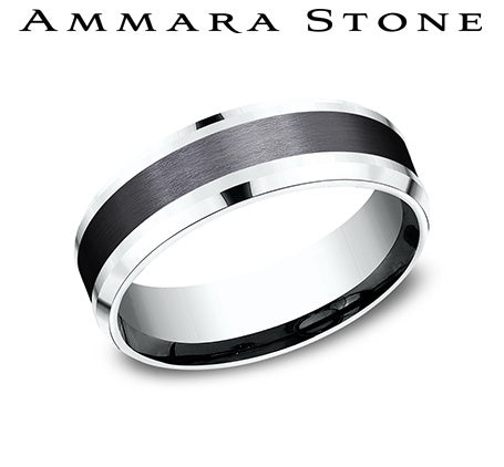 Benchmark White Gold and Black Titanium Bevel Edge Satin Center Wedding Band