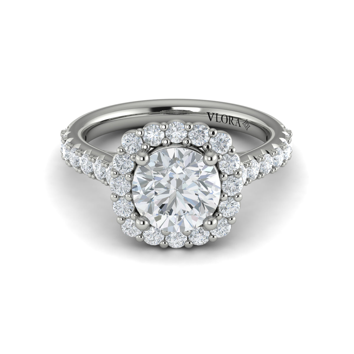 Vlora White Gold Diamond Round Halo Engagement Ring Mounting