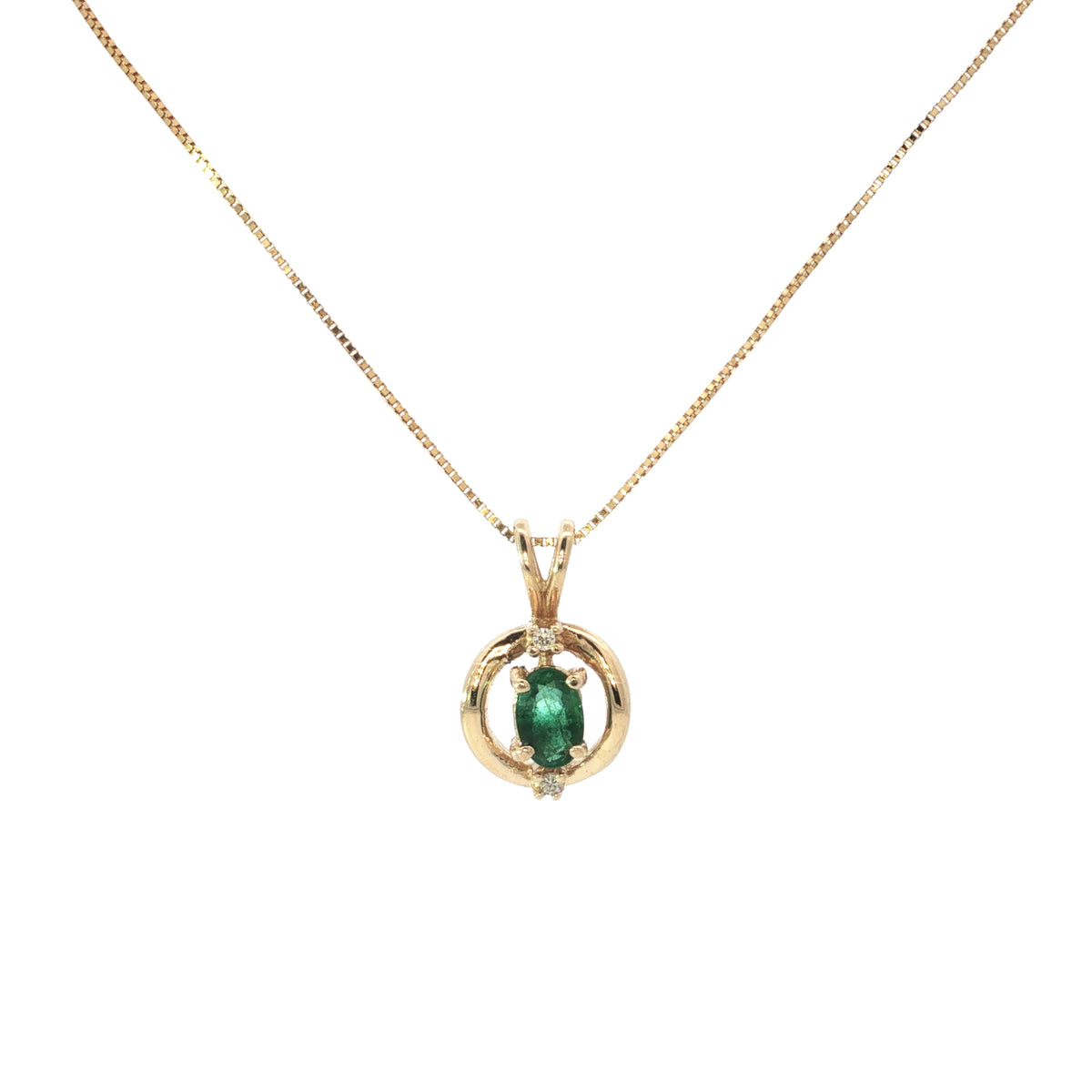 Estate Yellow Gold Emerald Diamond Circle Necklace