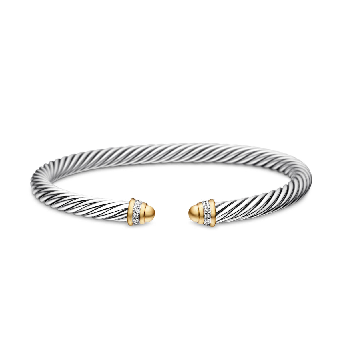 David Yurman Sterling Silver and Yellow Gold Classic Cable Dome Bracelet with Diamonds
