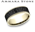 Benchmark Yellow Gold and Black Titanium Hammered Center Knurled Edge Wedding Band