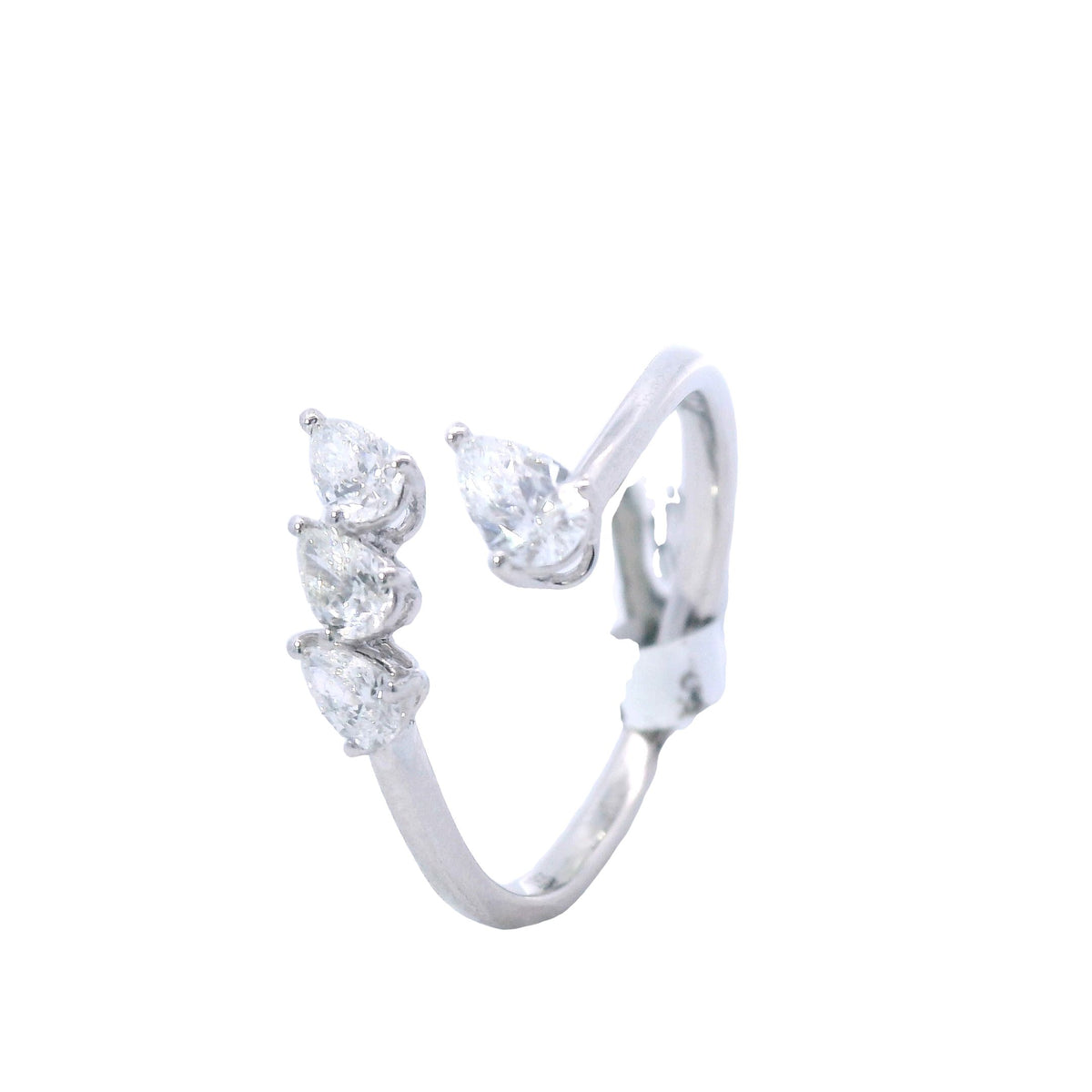 White Gold Pear Diamond Bypass Fashion Ring