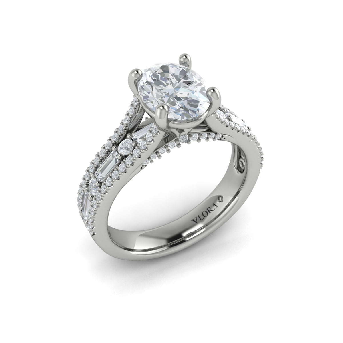 Vlora White Gold Diamond Multi Row Cathedral Engagement Ring Mounting