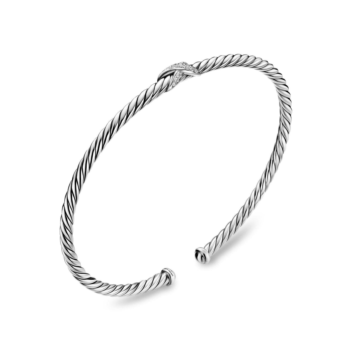 David Yurman Silver  Micro Cable Flex Petite Diamond X Bracelet