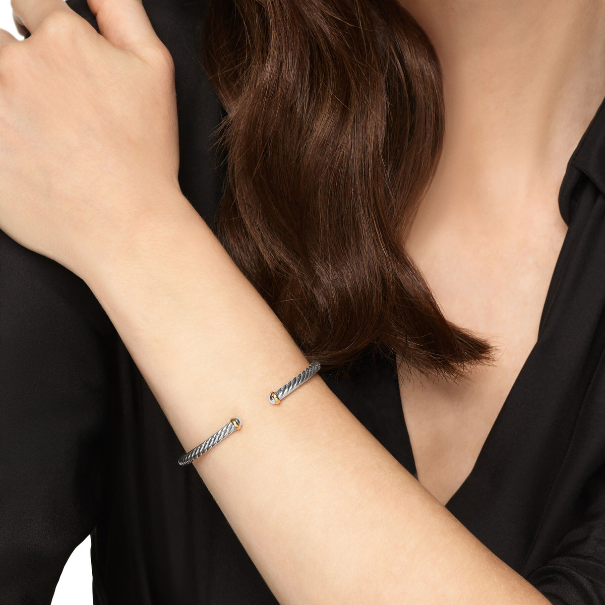David Yurman Sterling Silver and Yellow Gold Cable Flex Bracelet