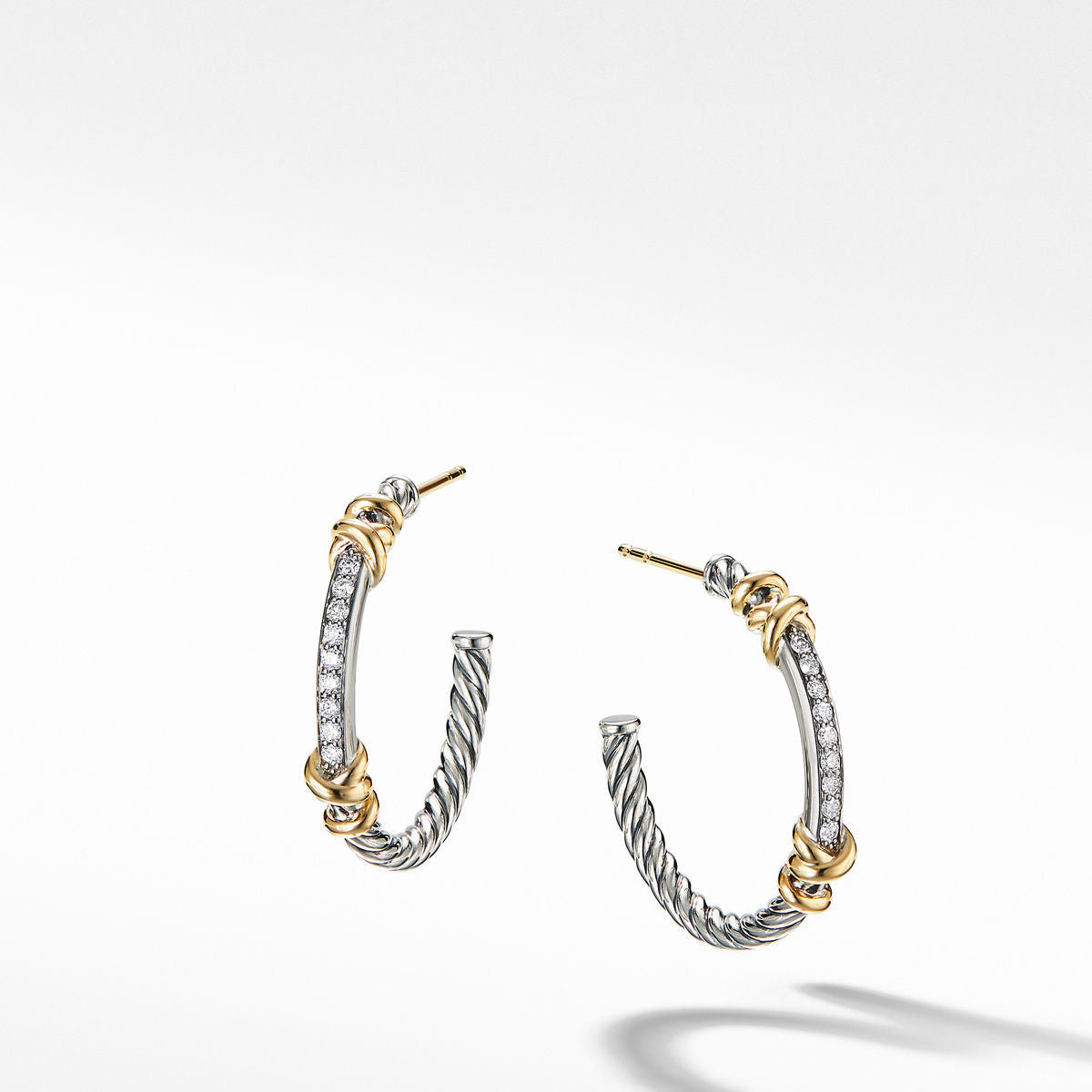 David Yurman Silver and Yellow Gold 1 Inch Petite Helena Wrap Hoop Earring