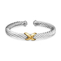 David Yurman Sterling Silver and Yellow Gold Classic Cable X Station Bracelet