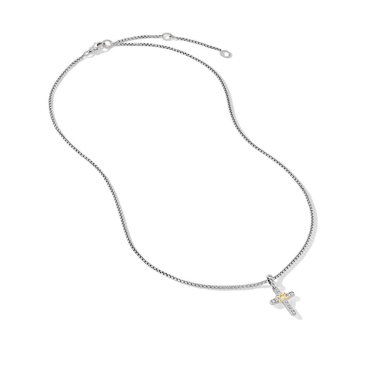 David Yurman Silver and Yellow Gold Petite Cross Charm Necklace