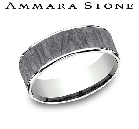 Ammara Stone White Gold and Gray Tantalum Fabric Flow Center Wedding Band