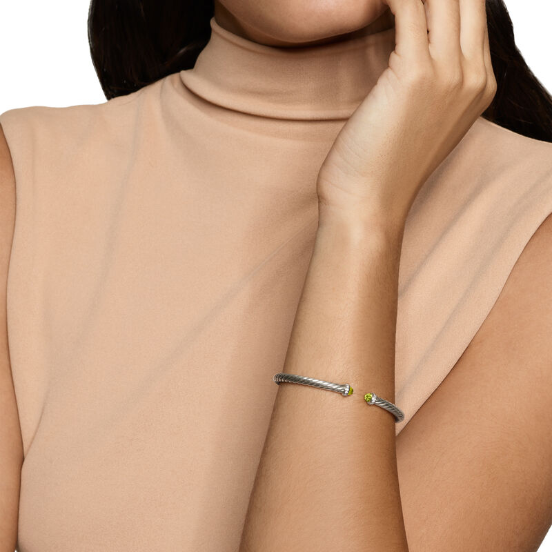 David Yurman Sterling Silver Cable Flex Peridot Diamond Bracelet