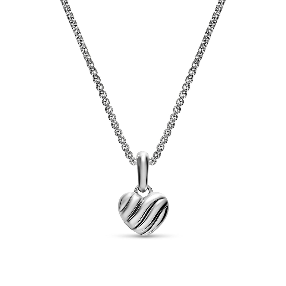 David Yurman Sterling Silver Petite Puffy Cable Heart Necklace