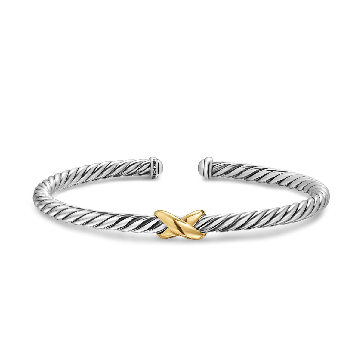 David Yurman Sterling Silver and Yellow Gold Cable Flex X Center Station Bracelet