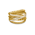 David Yurman Yellow Gold Crossover Trio 6-Row Ring with Diamonds