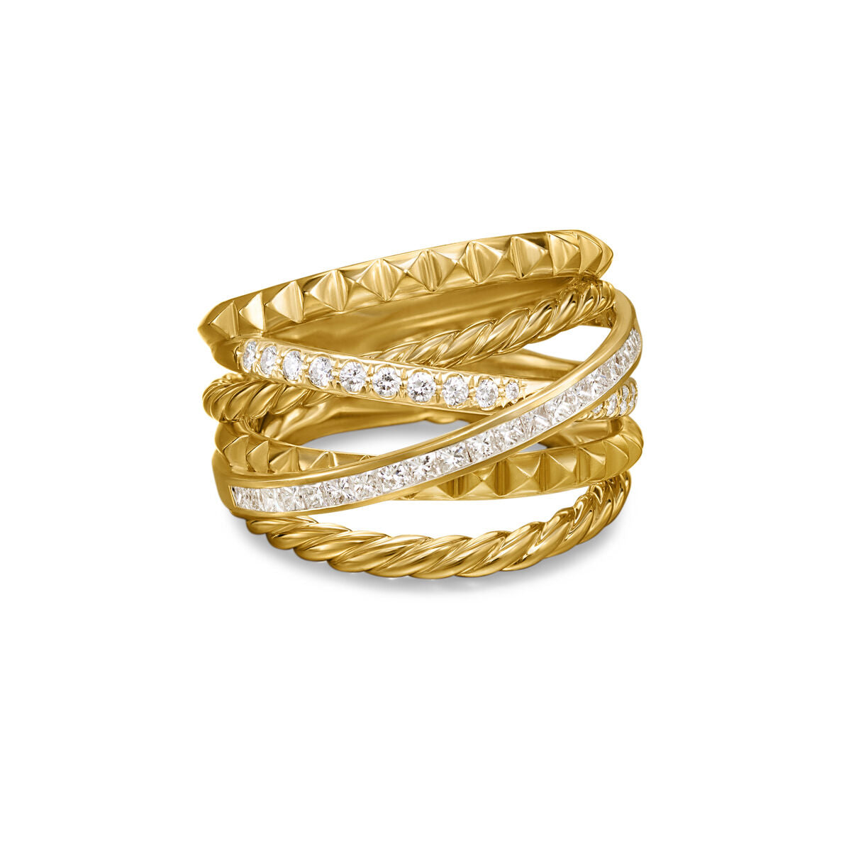 David Yurman Yellow Gold Crossover Trio 6-Row Ring with Diamonds
