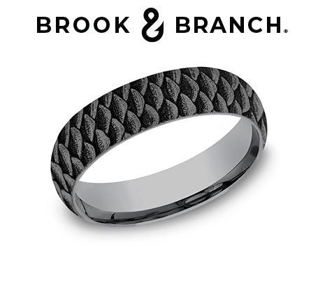 Brook and Branch Grey Tantalum Comfort Fit Domed Fish Scale Wedding Band