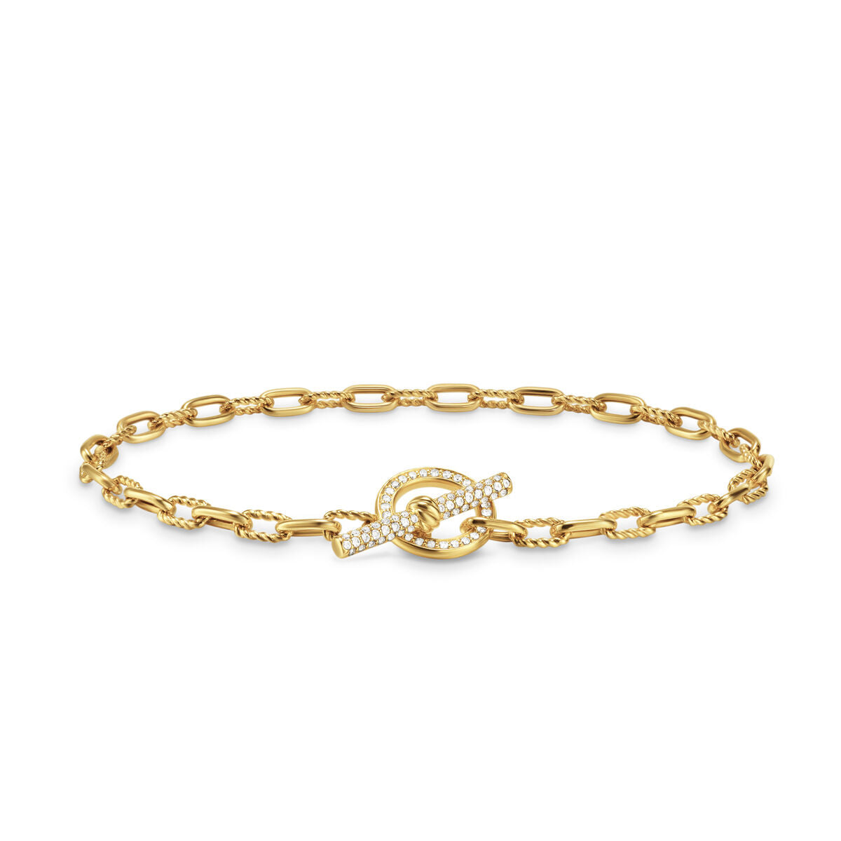 David Yurman Yellow Gold Madison Chain Diamond Toggle and Ring Bracelet with Diamonds