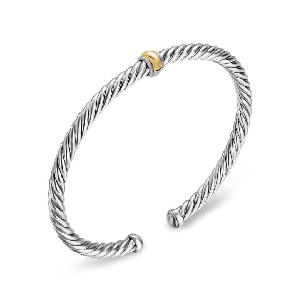 David Yurman Sterling Silver and Yellow Gold Cable Flex Center Station Bracelet