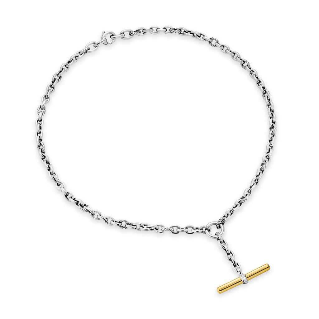 David Yurman Sterling Silver and Yellow Gold Mercer Petite Toggle Necklace with Diamonds