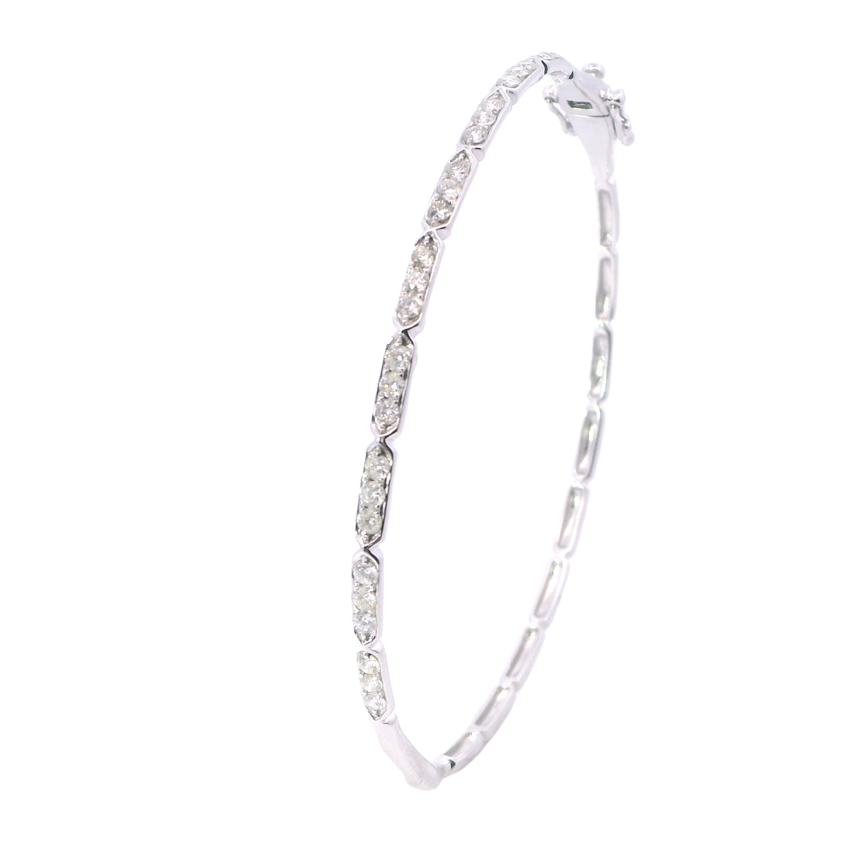 White Gold Three Stone Tablet Bezel Diamond Bangle Bracelet