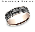 Ammara Stone Rose Gold and Black Titanium Leaf Script Design Thin Polished Edge Wedding Band