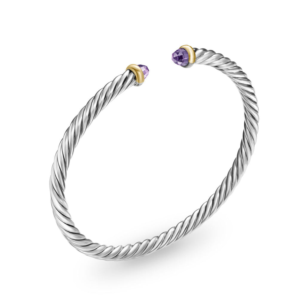 David Yurman Sterling Silver and Yellow Gold Cable Flex Amethyst Bracelet