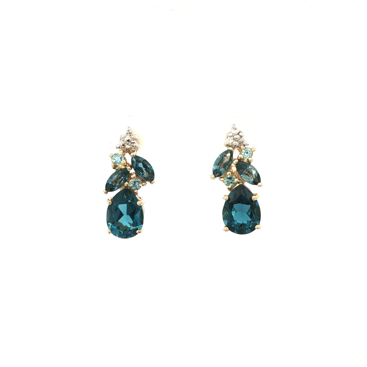 Estate Yellow Gold Hampton Blue Topaz Diamond Earrings